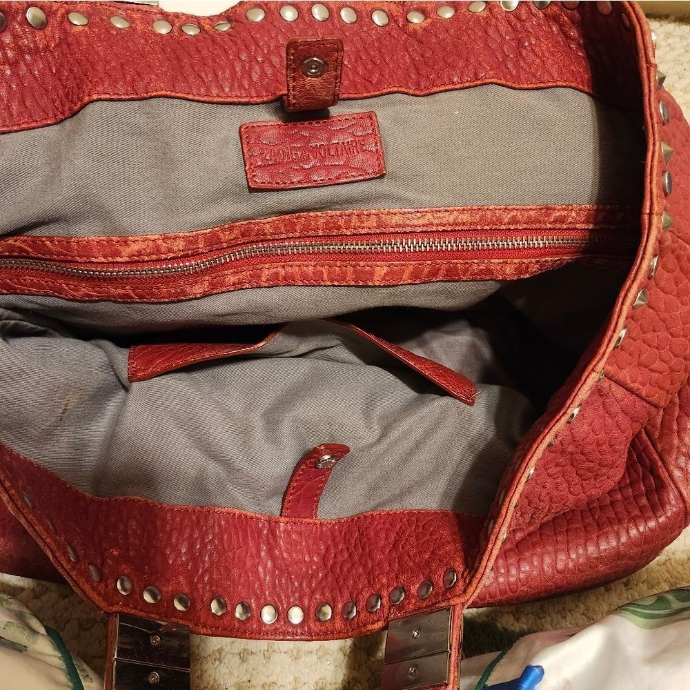 Zadig & Voltaire Red Pebbled Leather Silver Rock Stud Trim Handbag/Tote Ret.$695 - Picture 13 of 15